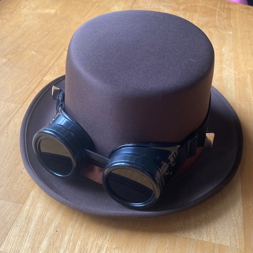Steampunk top hat with goggles costume hat adult size